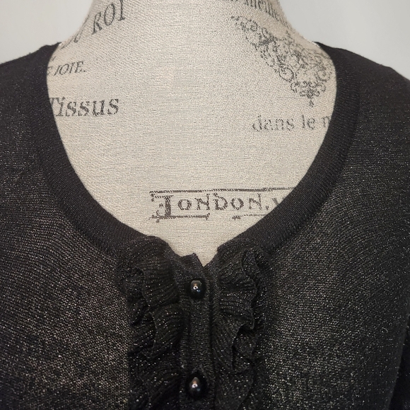 Sparkly Black Puff Sleeve Cardigan - Picture 7 of 12